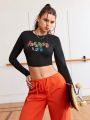 Street Sport Letter Printed Cropped Athletic T-Shirt