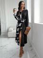 Random Printed Women's Tie Waist Shirt Dress