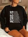 Plus Size Round Neck Sweatshirt With Slogan Print And Drop Shoulder