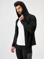 Fitness Men'S Casual Hooded Zip-Up Sports Jacket With Slogan Print