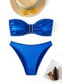 SHEIN Swim Mod Solid Color Ruffled Bandeau Bikini Set