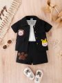 Baby Boy Cartoon Patched Flap Pocket Shirt & Shorts