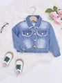 Young Girl Bleach Wash Raw Hem Denim Jacket