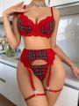 Pure Desire Lace Trimmed Plaid Sexy Lingerie Set