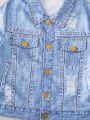Girls' (little) Fleece Lined Denim Print Effect Jacket