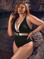 SHEIN Leisure Large Size Color Block One-Piece Swimsuit