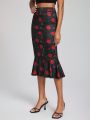 Raquel Melo Floral Print Mermaid Hem Skirt