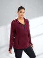 Yoga Basic Plus Size Solid Color Thumbhole Long Sleeves Zip-Up Sport Jacket