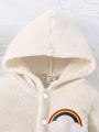 Baby Boy Rainbow Embroidery Hooded Teddy Jumpsuit