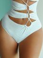 SHEIN Swim Vcay Ladies' Solid Color Hollow Out One Piece Swimsuit