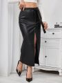 SHEIN Privé Women'S High Slit Belted Skirt