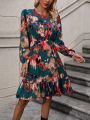 Women's Tie-dye Dress With Ruffled Hemline