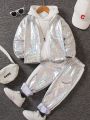 SHEIN Kids KDOMO Toddler Boys' Zipper Front Casual Long Sleeve Jacket And Pants Set