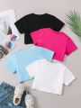 SHEIN Kids CHARMNG Young Girl 4pcs Short Sleeve T-Shirt Set