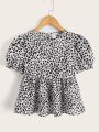 SHEIN Kids SUNSHNE Girls Allover Print Puff Sleeve Peplum Top