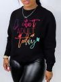 Women's Letter & Butterfly Print Fleece Sweatshirt