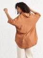 SHEIN Leisure Ladies' Solid Color Half Button Open Front Homewear Top