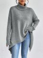 SHEIN Essnce Turtleneck Drop Shoulder Asymmetrical Hem Sweater