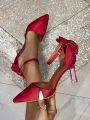 Women's Red High Heel Pumps With Bowknot Detail