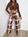 SHEIN SXY High Waist Checked Trousers