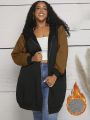 SHEIN CURVE+ Plus Two Tone Zip Up Hoodie