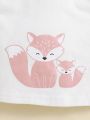 SHEIN 3pcs Baby Girls' Cute Fox Patterned Top, Pants And Hat Set