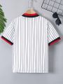 SHEIN Kids EVRYDAY Boys' Vertical Striped Baseball Collar Shirt