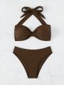 SHEIN Swim BAE Ruched Halter Bikini Swimsuit