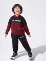 JNSQ Young Boy Letter Graphic Two Tone Hoodie & Sweatpants