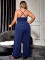 SHEIN Clasi Plus Size Backless Cross Strap Jumpsuit