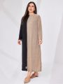 SHEIN Mulvari Plus Size Color Blocking Long Sleeve Dress Without Belt