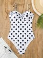 Women'S Polka Dot Print One-Piece Swimwear With Ruffled Hem