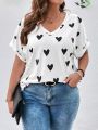 SHEIN LUNE Plus Size Valentine'S Day Heart Print T-Shirt