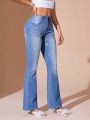 SHEIN BAE Women'S Diamond-Studded Bell-Bottom Jeans