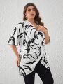 SHEIN Plus Graphic Print Cross Wrap Front Tee