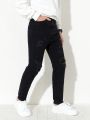 Teenage Boys' New Arrival Ripped Washed Black Jeans, Casual And Fashionable