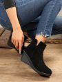 Women's Wedge Heels Platform Ankle Boots, Side Zipper Closure, Comfortable, Vintage Design, Plus Size Available