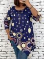 Plus Size Women's Irregular Hem Floral Print T-Shirt