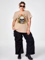 Ana Kaoni Plus Skull & Floral Print Tee