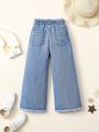 Young Girl Raw Trim Wide Leg Jeans