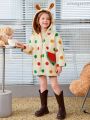 SHEIN Kids QTFun Young Girl Polka Dot Print 3D Ear Design Hooded Teddy Coat