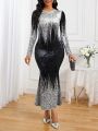 SHEIN Lady Women's Gradient Color Mermaid Hem Long Sleeve Dress