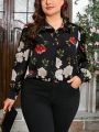 SHEIN Clasi Plus Size Floral Print Long Sleeve Shirt