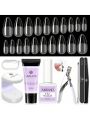 Saviland Gel X Nail Kit - Medium Almond Nail Tip and Glue Gel Kit with 30g Solid Glue Gel 6 in 1 Nail Glue Gel with Portable Nail Lamp Gel Tips Nail Extension Gel X Kit Home DIY Salon Valentines Gifts