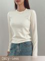 Dazy-Less Women's Plain Round Neck Basic Long Sleeve T-shirt