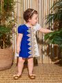 Baby Girl Cute Bubble Sleeve Contrast Embroidery Dress