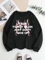 Plus Slogan Graphic Thermal Lined Sweatshirt