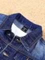 Toddler Boys' Denim Jacket With Letter & Little Bear Print And Distressed Detailing
