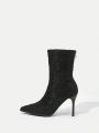 SHEIN SXY 1pair Back Zipper High-heeled Fashionable Boots