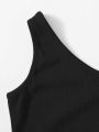 SHEIN Kids EVRYDAY Girls Asymmetrical Neck Solid Top